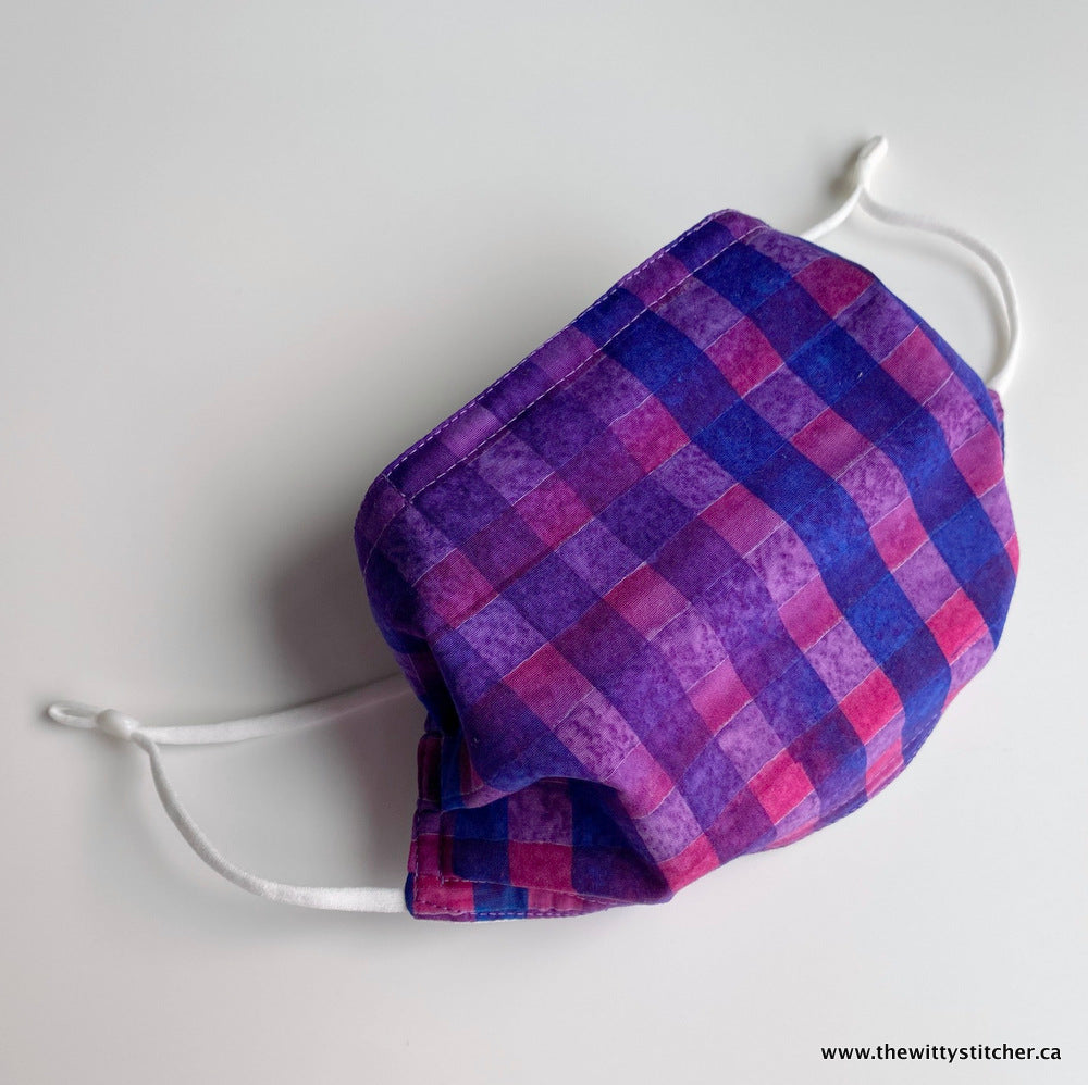 BATIK Cotton Face Mask - PURPLE & BLUE PLAID