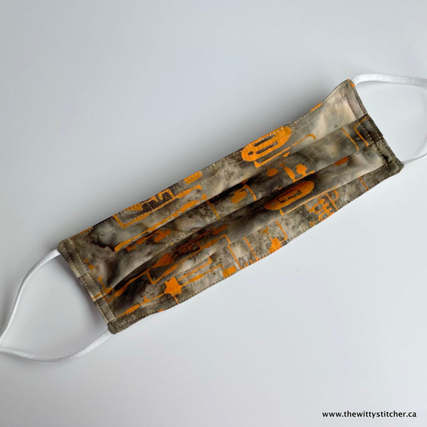LAST CALL! BATIK Cotton Face Mask - OLIVE & ORANGE TECHNO - Only 3 Left!