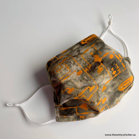 LAST CALL! BATIK Cotton Face Mask - OLIVE & ORANGE TECHNO - Only 3 Left!