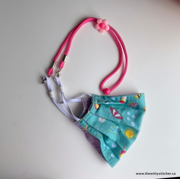 LAST CAL! 9.5" ADJUSTABLE Face Mask LANYARD - BLUE FLOWER - Only 1 Left!