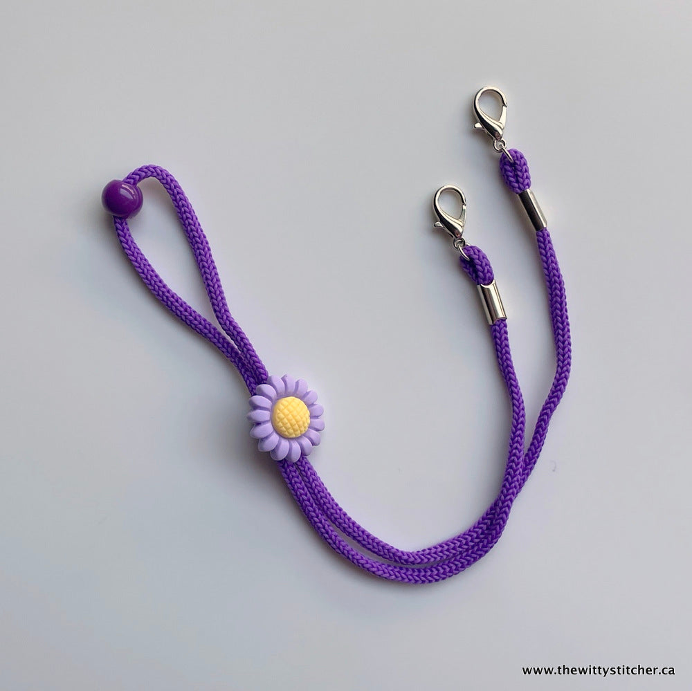 9.5" ADJUSTABLE Face Mask LANYARD - PURPLE FLOWER - Only 2 Left!