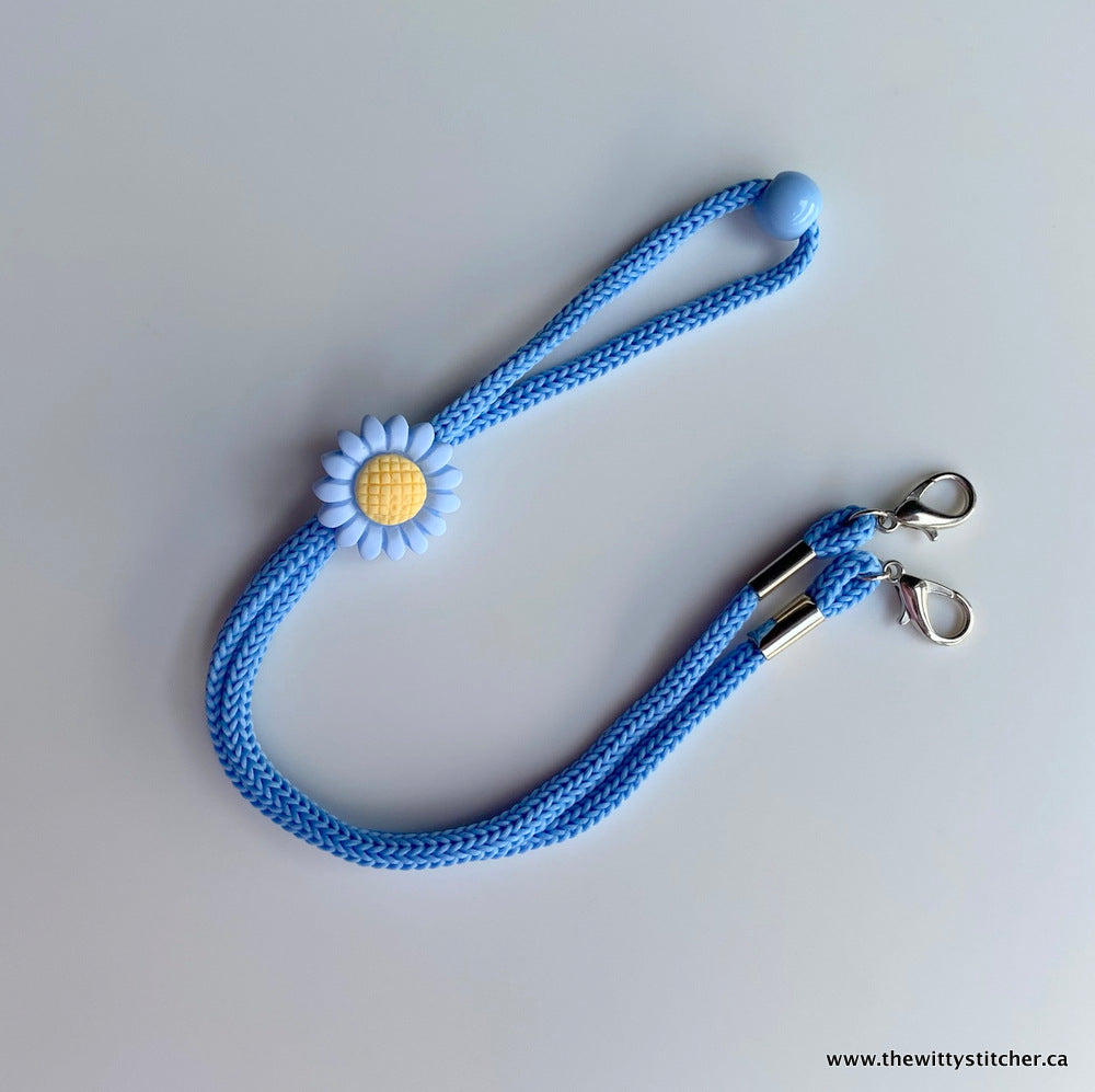 LAST CAL! 9.5" ADJUSTABLE Face Mask LANYARD - BLUE FLOWER - Only 1 Left!