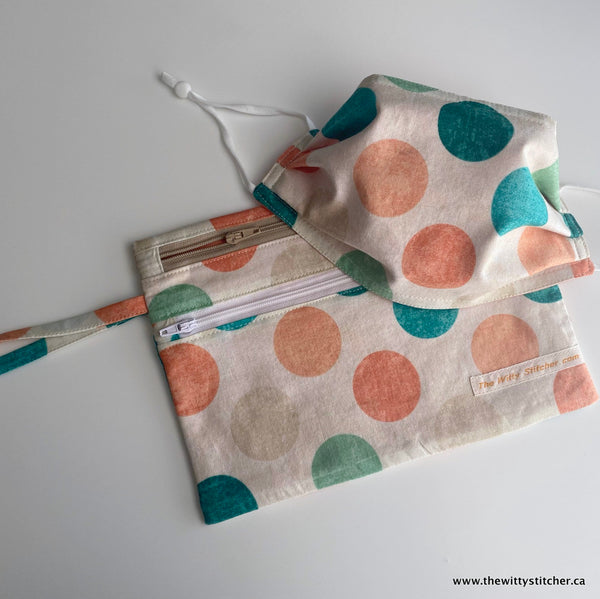 LAST CALL! NOVELTY Cotton Face Mask - PEACH & TEAL BIG DOTS - Only 5 Left!