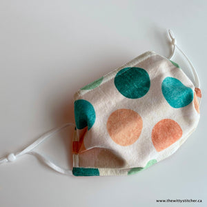 LAST CALL! NOVELTY Cotton Face Mask - PEACH & TEAL BIG DOTS - Only 5 Left!