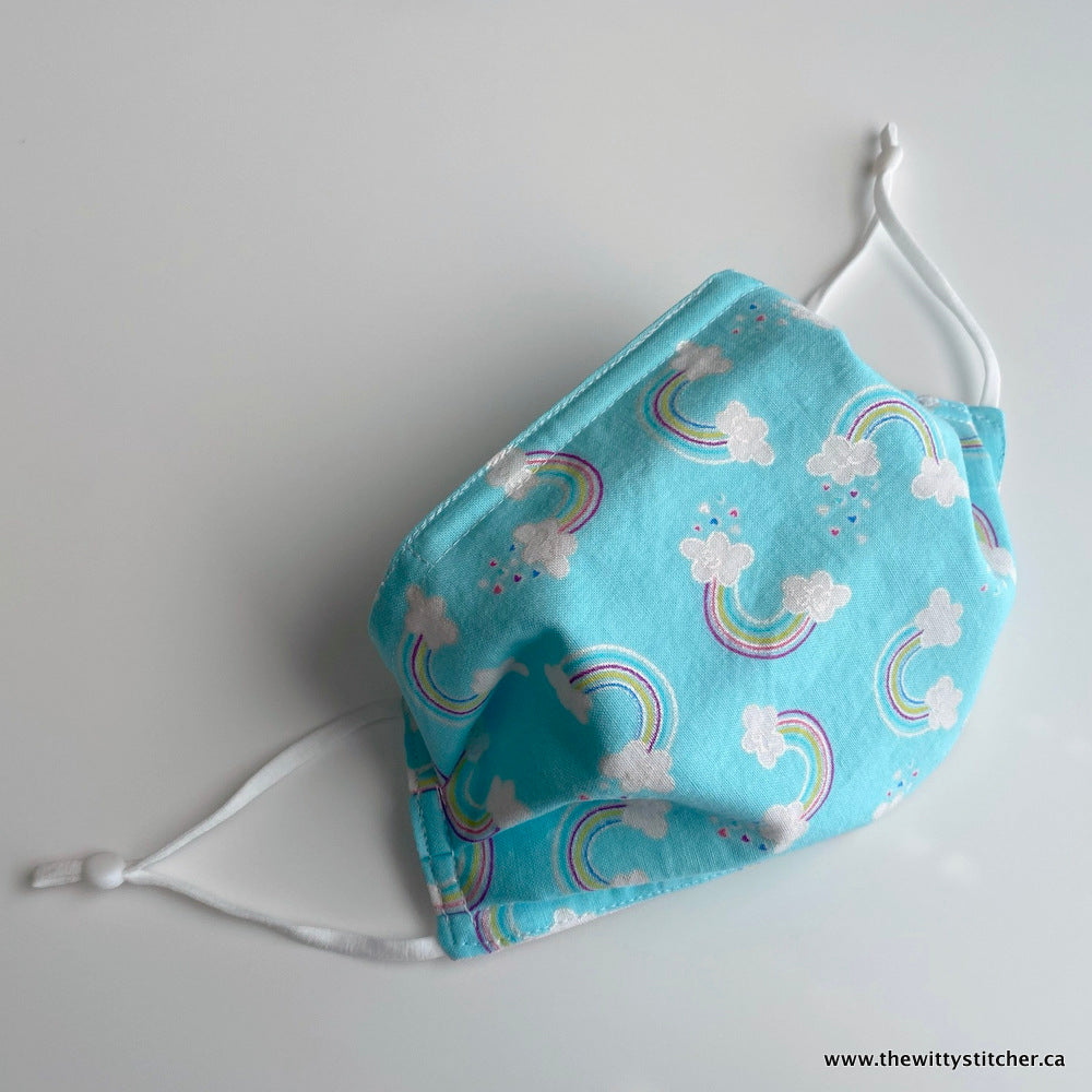 NOVELTY Cotton Face Mask - AQUA RAINBOWS