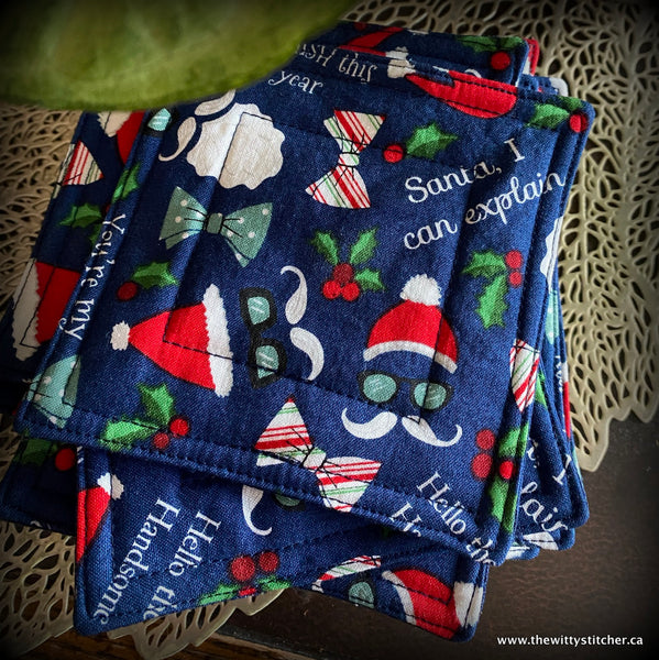 Reversible Quilted Cotton Coaster Sets - NAUGHTY or NICE?