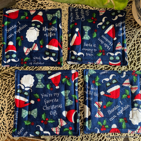 Reversible Quilted Cotton Coaster Sets - NAUGHTY or NICE?