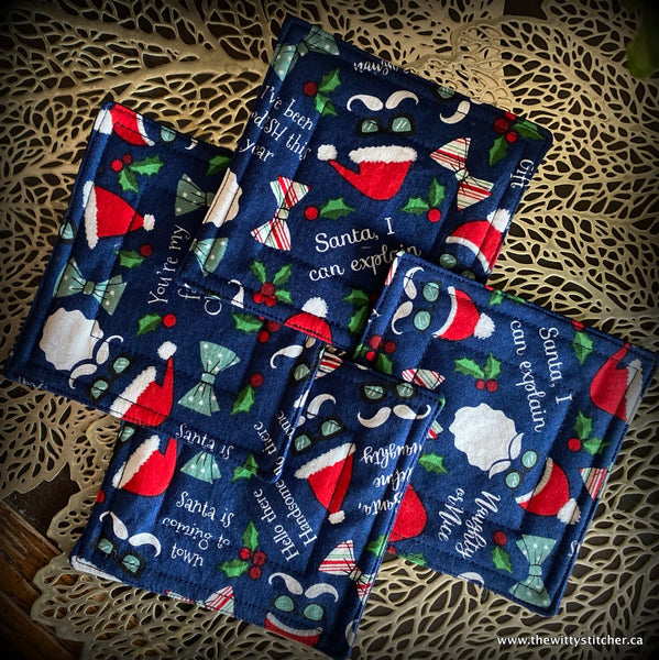 Reversible Quilted Cotton Coaster Sets - NAUGHTY or NICE?