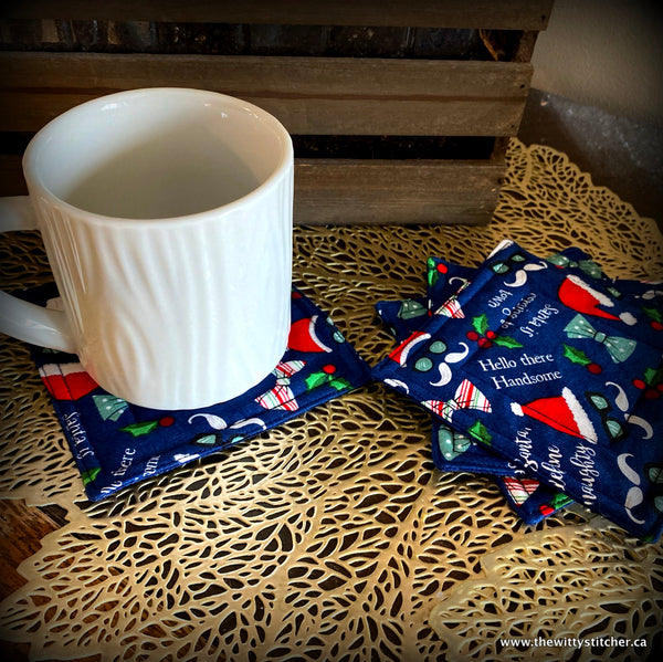 Reversible Quilted Cotton Coaster Sets - NAUGHTY or NICE?