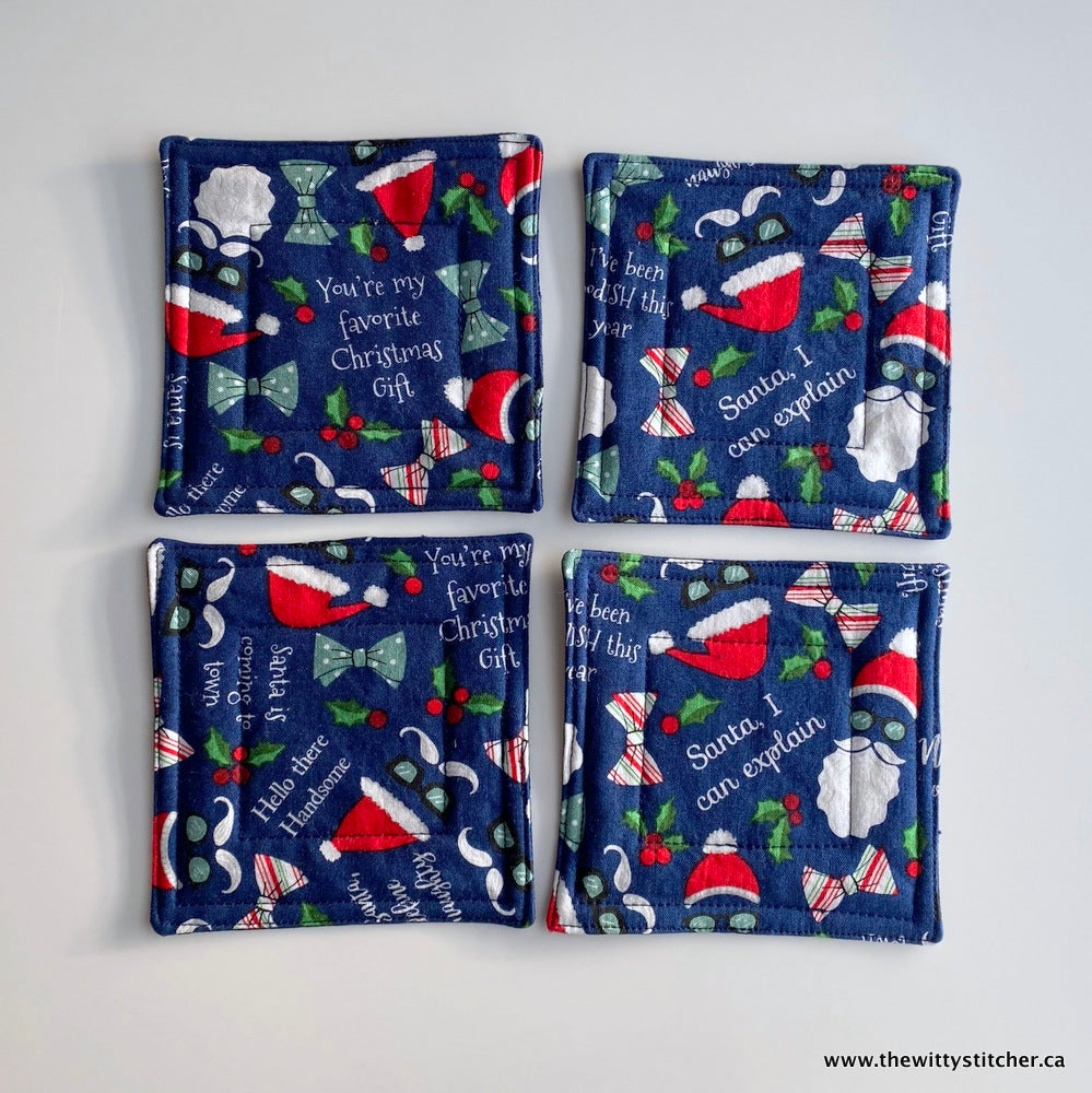 Reversible Quilted Cotton Coaster Sets - NAUGHTY or NICE?
