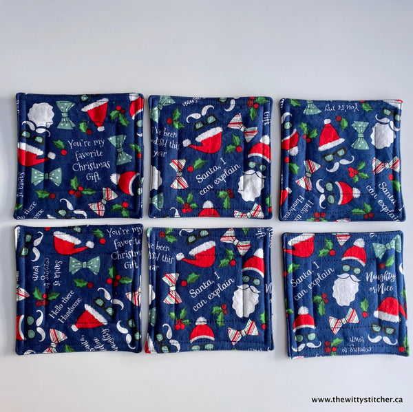 Reversible Quilted Cotton Coaster Sets - NAUGHTY or NICE?