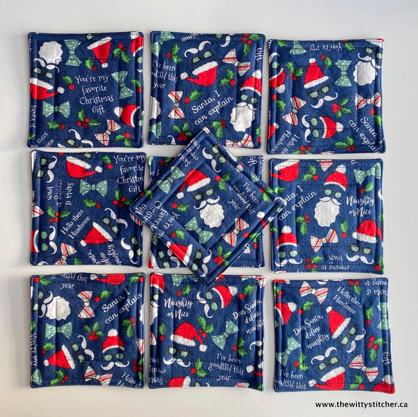 Reversible Quilted Cotton Coaster Sets - NAUGHTY or NICE?