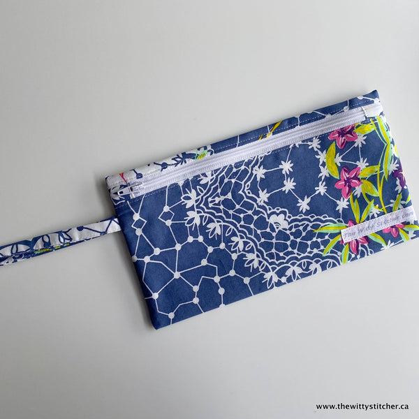 Face Mask & Zippered Pouch Set #1 - BLUE FLORAL LACE