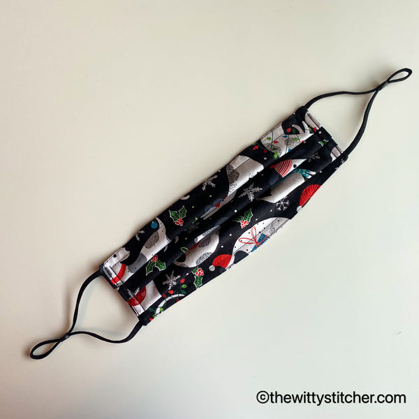 HOLIDAY Cotton Face Mask - BLACK SANTA PAWS PUPS