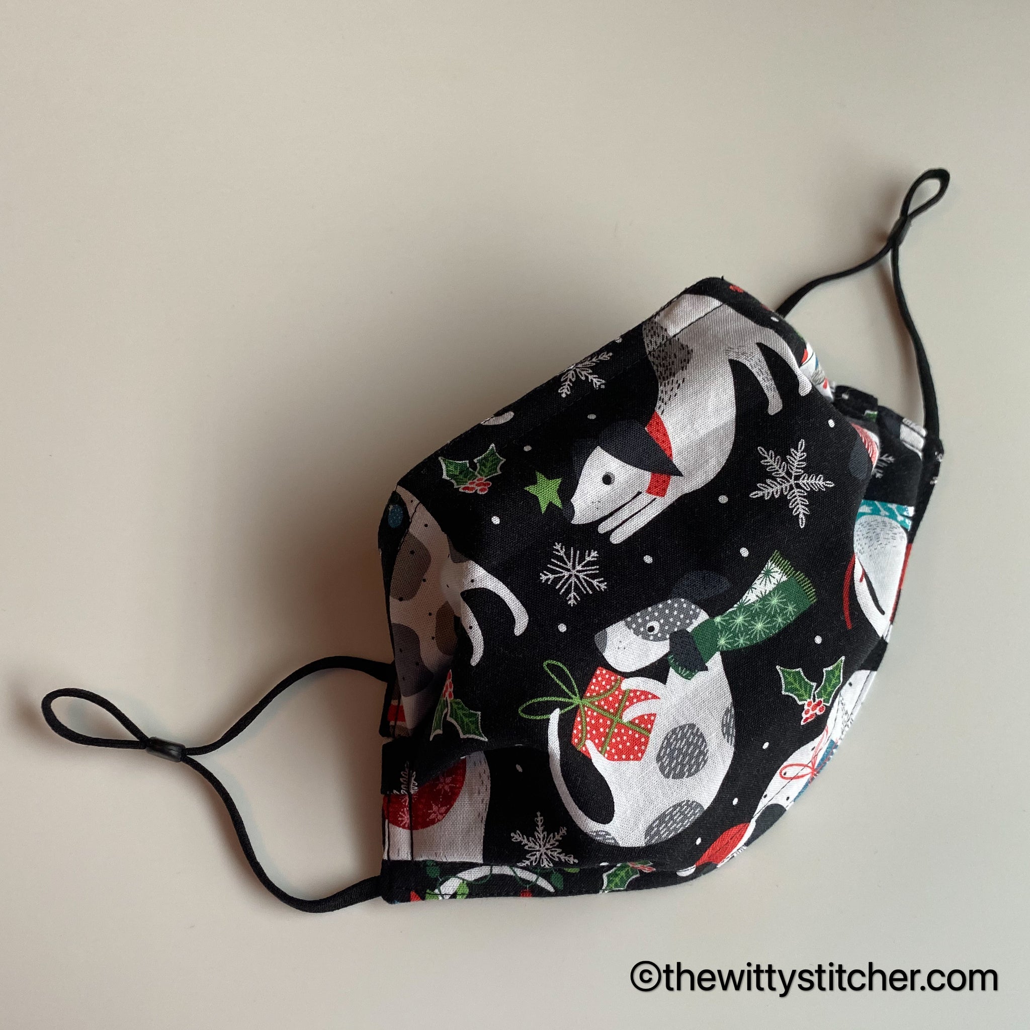 HOLIDAY Cotton Face Mask - BLACK SANTA PAWS PUPS