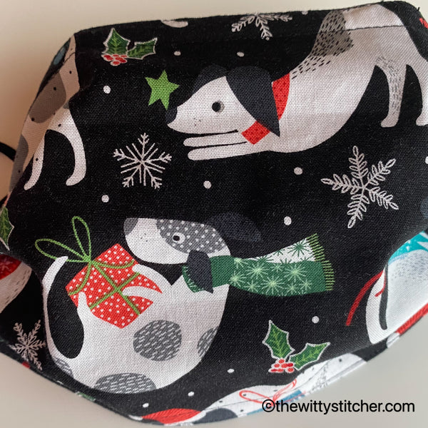 HOLIDAY Cotton Face Mask - BLACK SANTA PAWS PUPS
