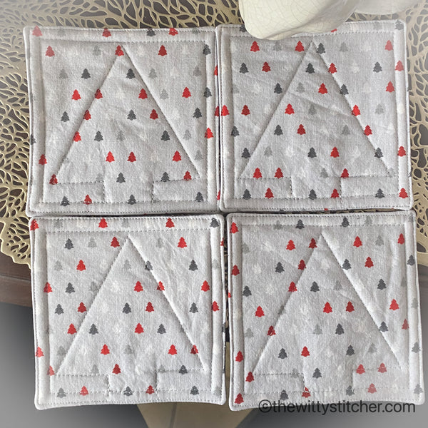 Reversible Quilted Cotton Coaster Sets - TINY TREES